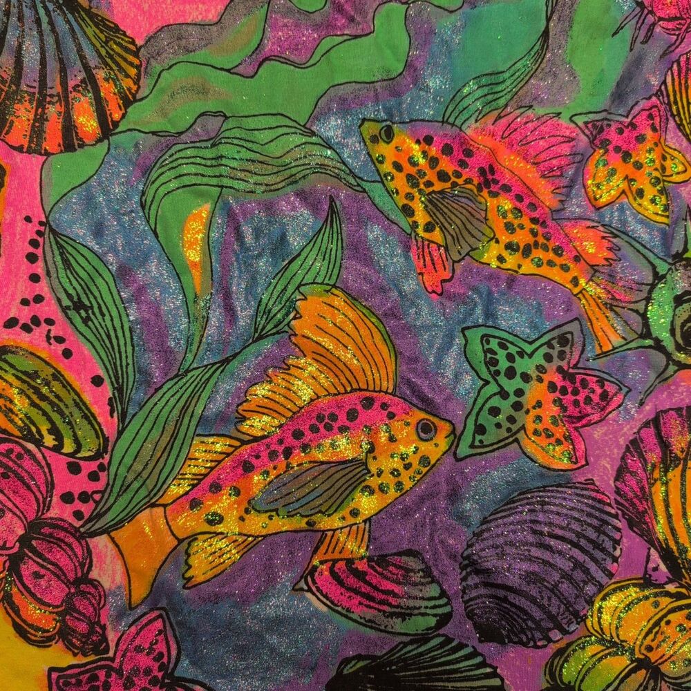 Vintage 90s Tropical Fish Coral AOP All Over Print Shirt Colorful Maximalist Fun - Picture 5 of 11